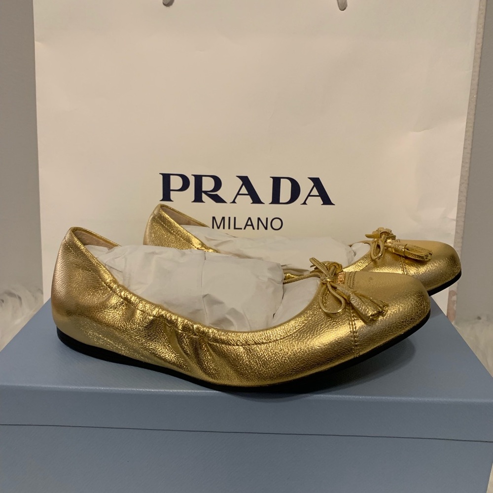 Gold Prada ballet flats
